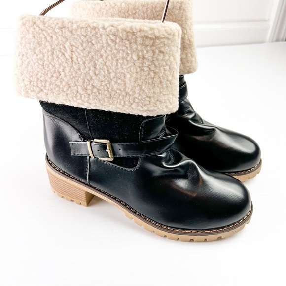 Women's Chunky Heel Boots, Fashion Buckle Strap Detailed Plush Lined Boots, Comf - Picture 8 of 9